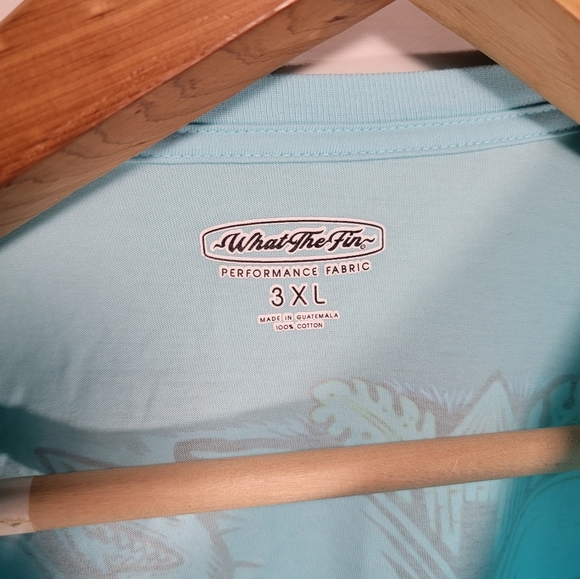 WTF What the fin 3XL Skull, sharks, and Surfboards on light blue. In great shape - Picture 5 of 5